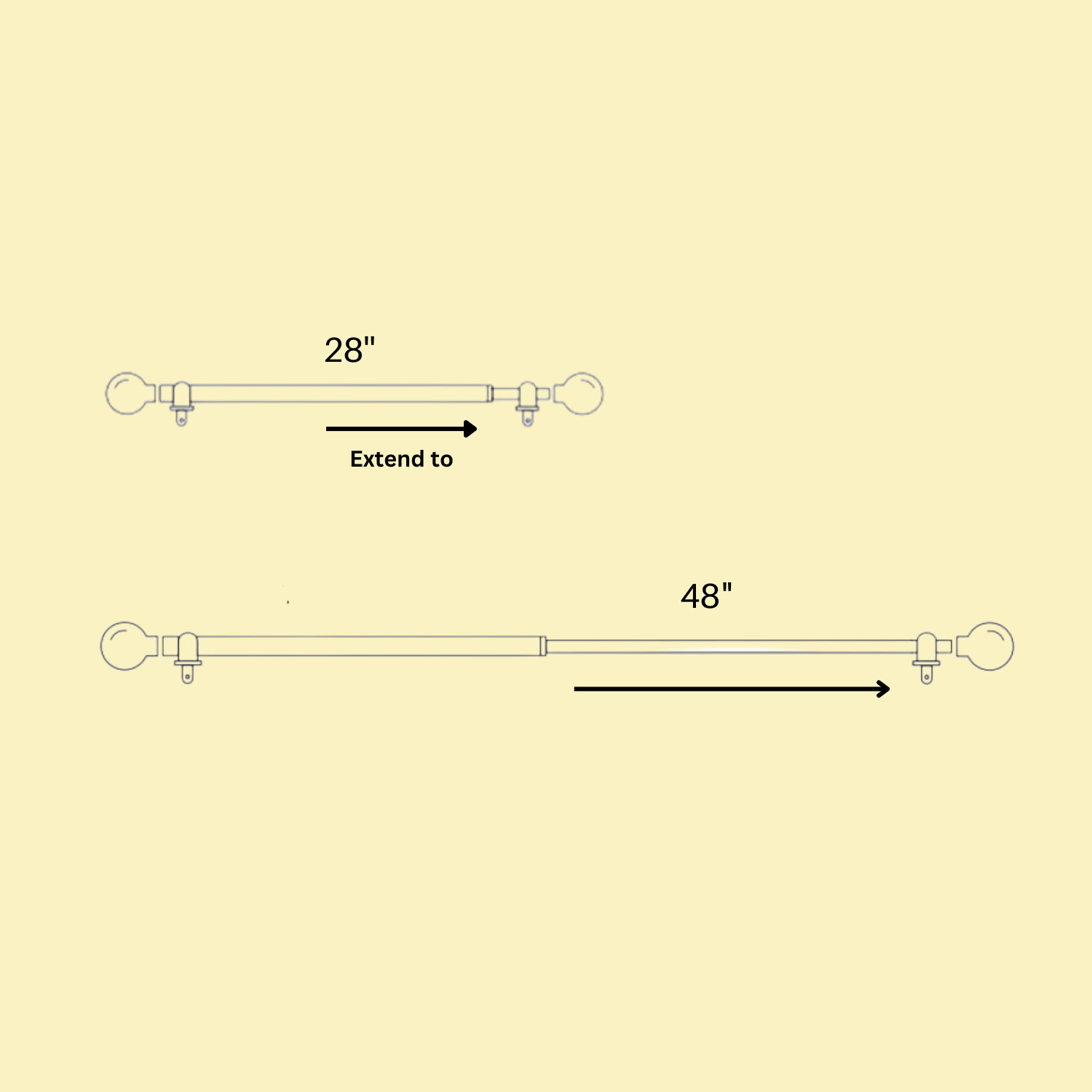 Double Curtain Pole | Matt Black | Extendable & Adjustable | 28-144 Inch |  Marble Finials-3