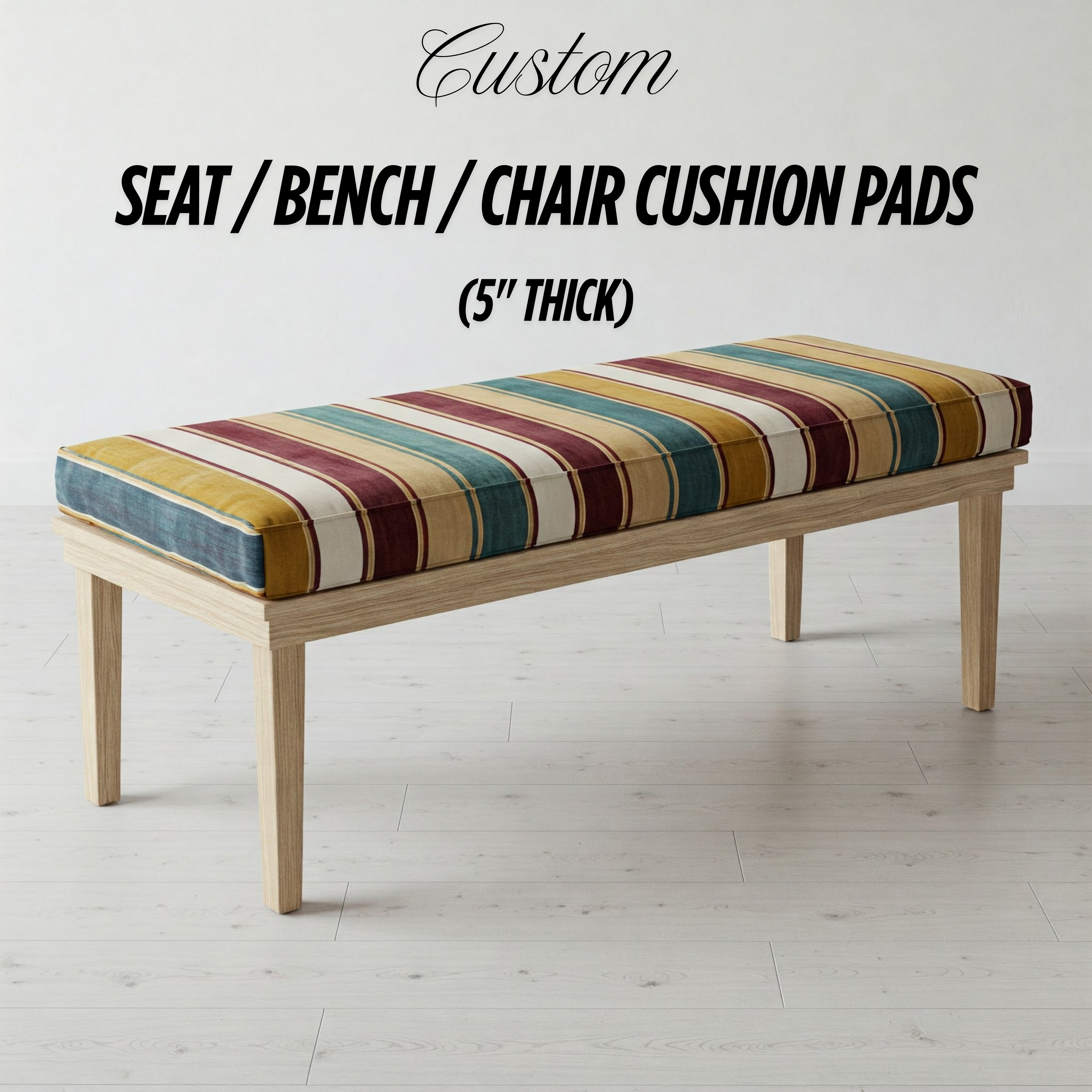 Custom 5 Inch (12.5cm) Rectangular Foam Bench, Seat & Sofa Cushions | Made to Measure in Cotton Velvet, Linen or Organic Cotton for Indoor & Outdoor Furniture-0