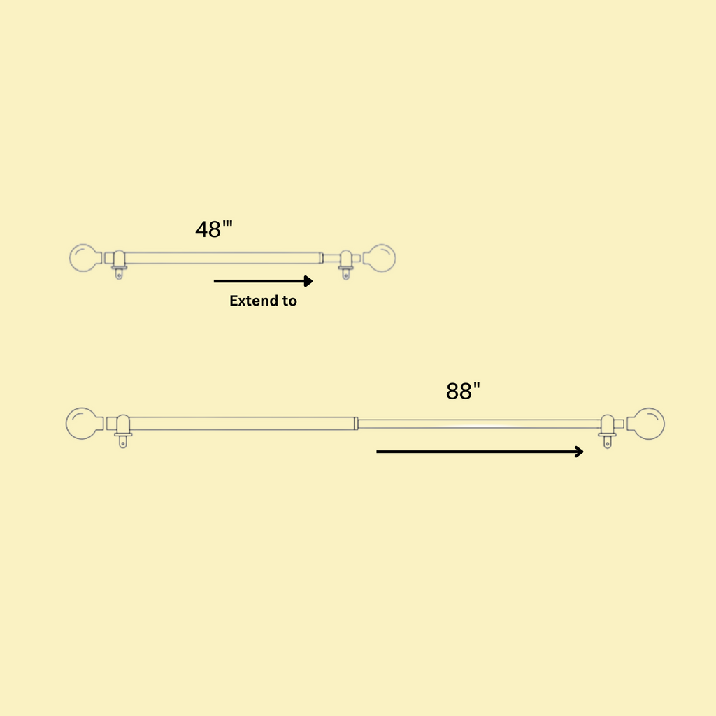 Extendable Double Curtain Pole with Square Scarred Wood Finials | Telescopic Curtain Pole | 28-144 Inch |  Anti-Rust-4