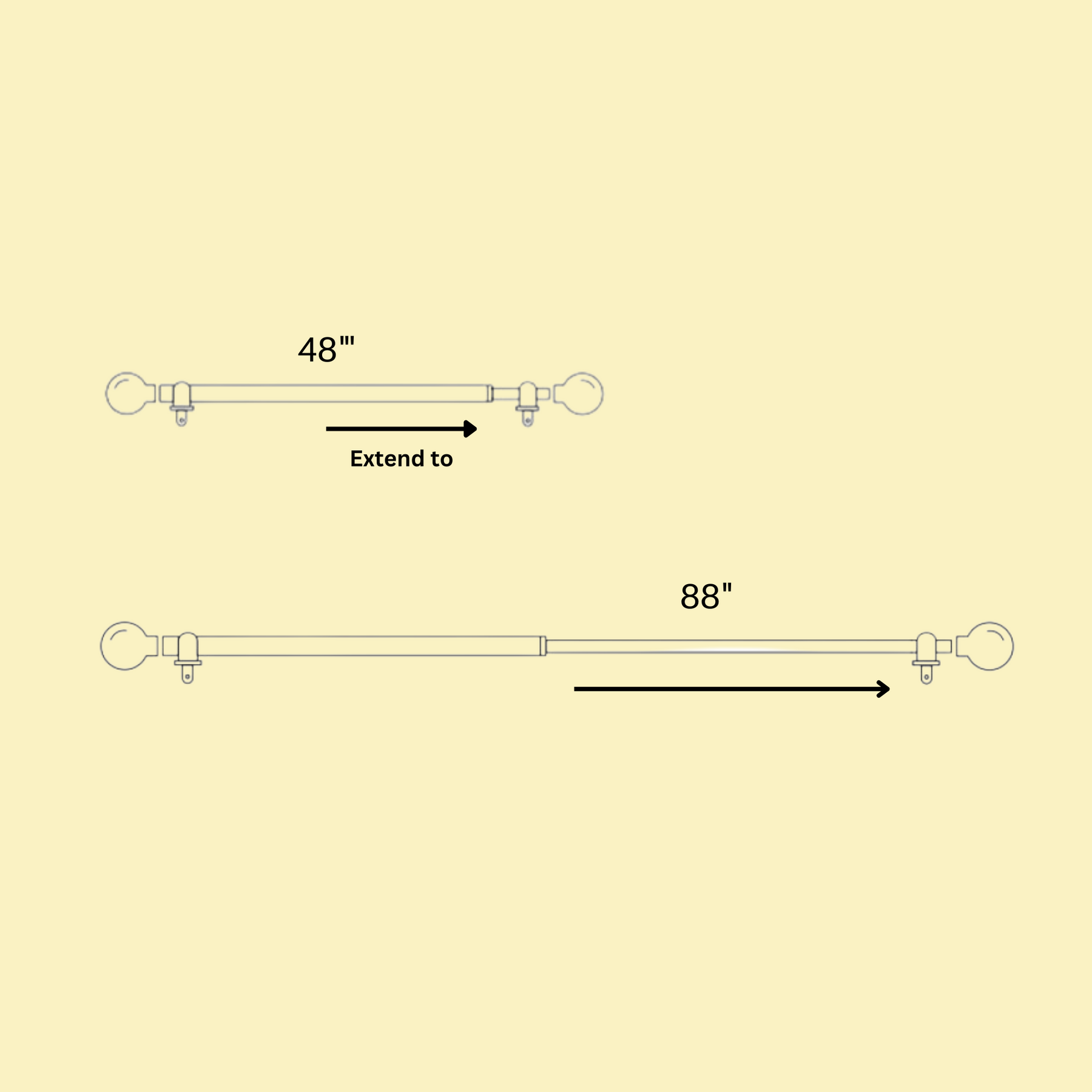 Extendable Double Curtain Pole with Square Scarred Wood Finials | Telescopic Curtain Pole | 28-144 Inch |  Anti-Rust-4