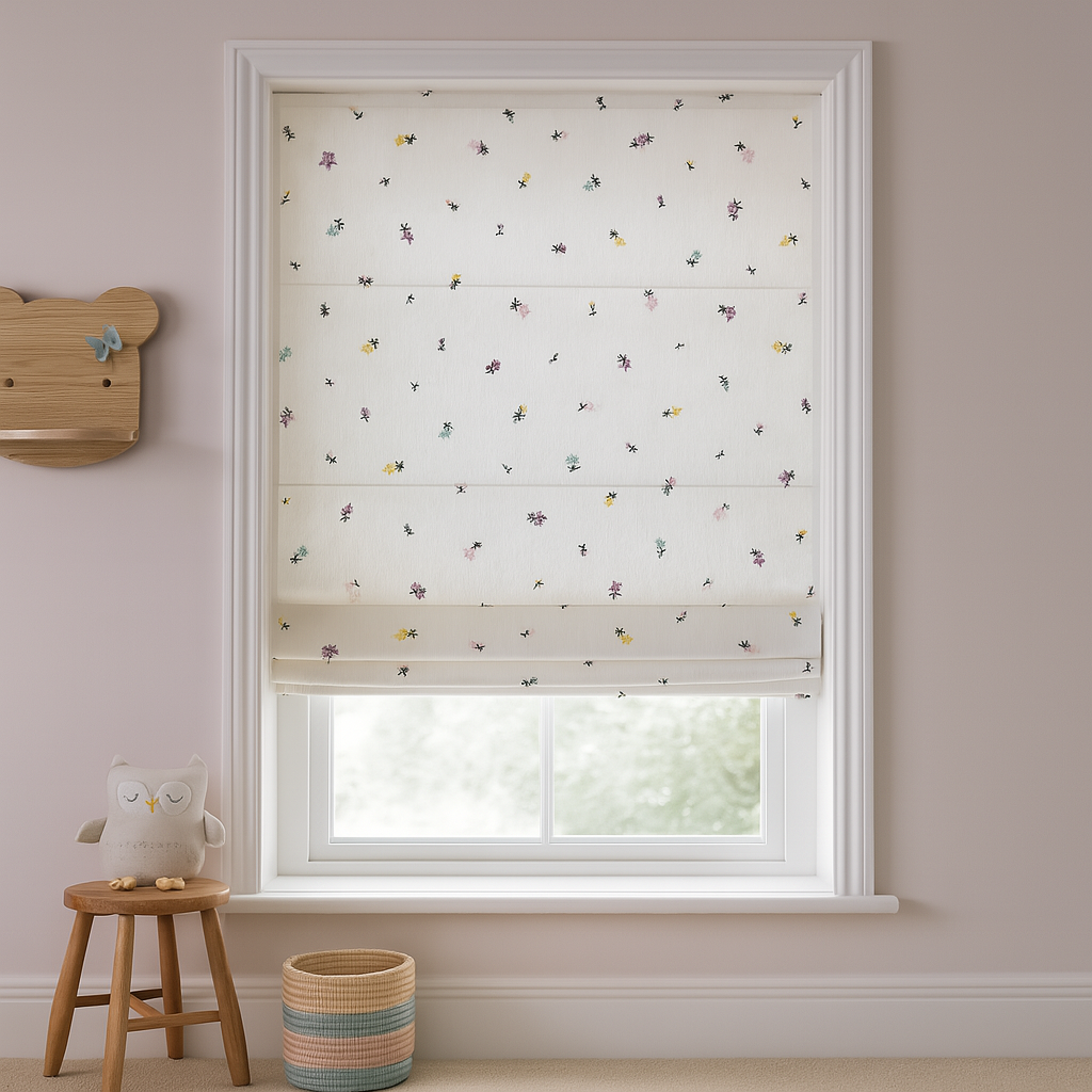Pastel Meadow Sprinkles Linen Roman Blind – Made-to-Measure Kids & Nursery | Light-Filter or Blackout-2