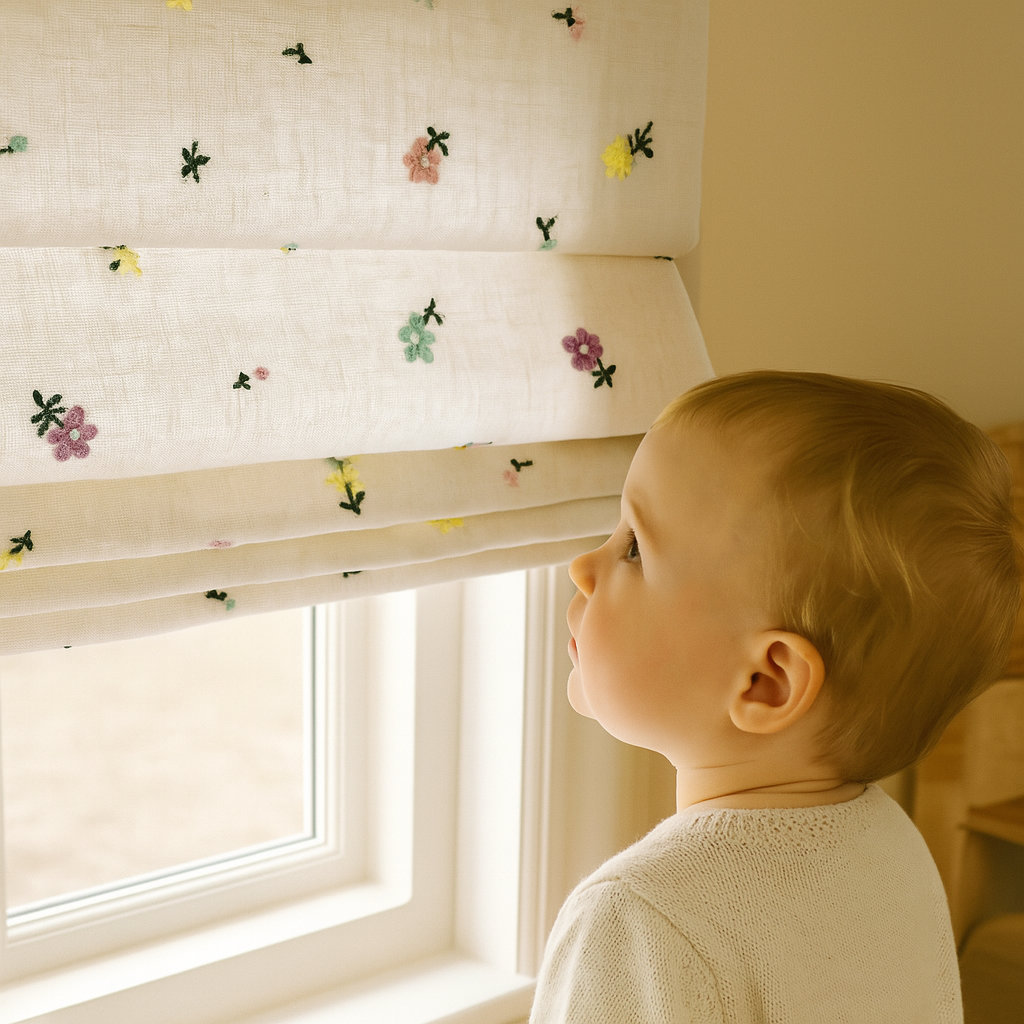Pastel Meadow Sprinkles Linen Roman Blind – Made-to-Measure Kids & Nursery | Light-Filter or Blackout-1