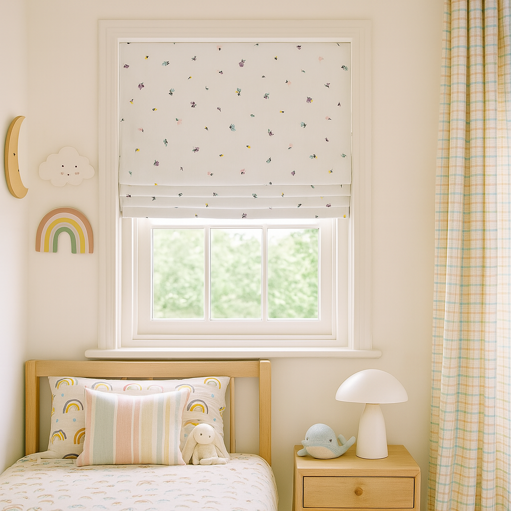 Pastel Meadow Sprinkles Linen Roman Blind – Made-to-Measure Kids & Nursery | Light-Filter or Blackout-3