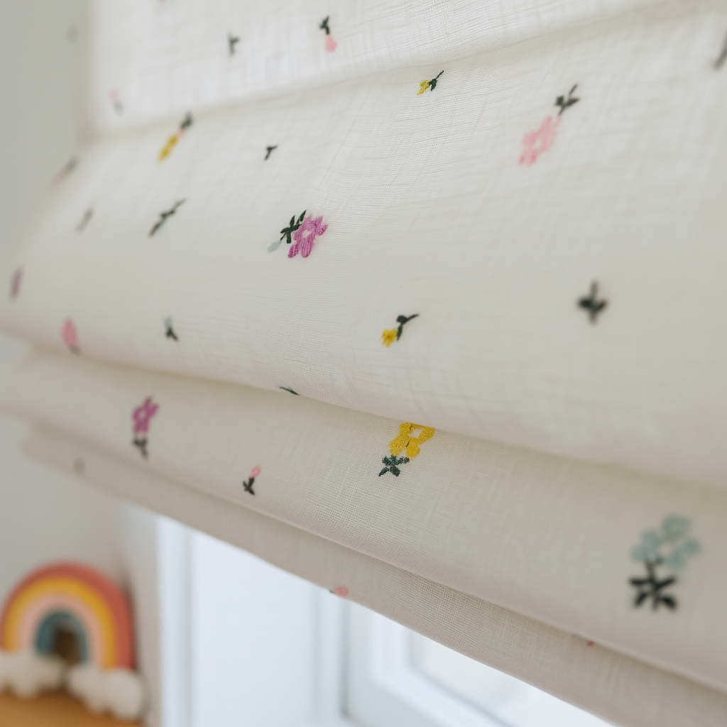 Pastel Meadow Sprinkles Linen Roman Blind – Made-to-Measure Kids & Nursery | Light-Filter or Blackout-0