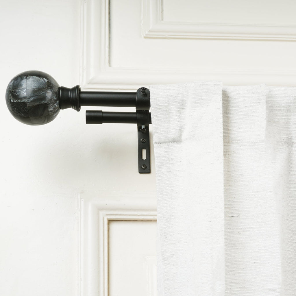 Double Curtain Pole | Matt Black | Extendable & Adjustable | 28-144 Inch |  Marble Finials-0