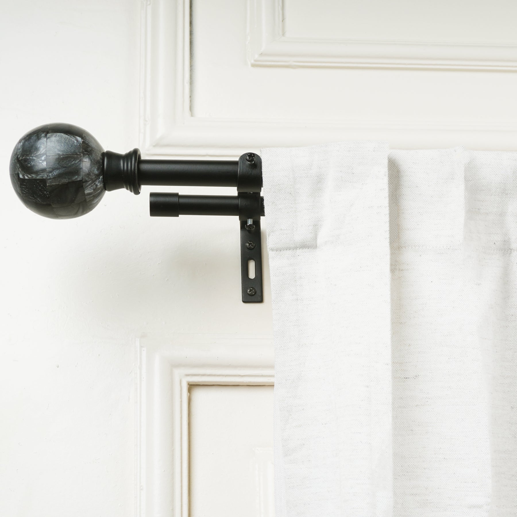 Double Curtain Pole | Matt Black | Extendable & Adjustable | 28-144 Inch |  Marble Finials-0