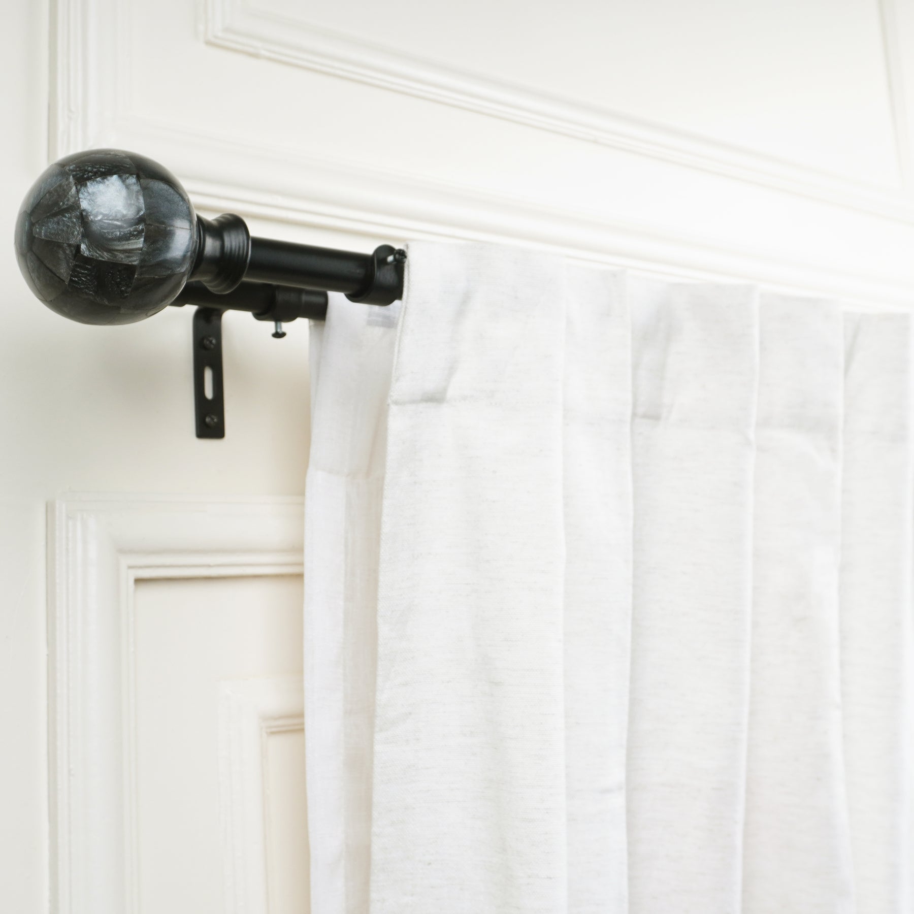 Double Curtain Pole | Matt Black | Extendable & Adjustable | 28-144 Inch |  Marble Finials-2